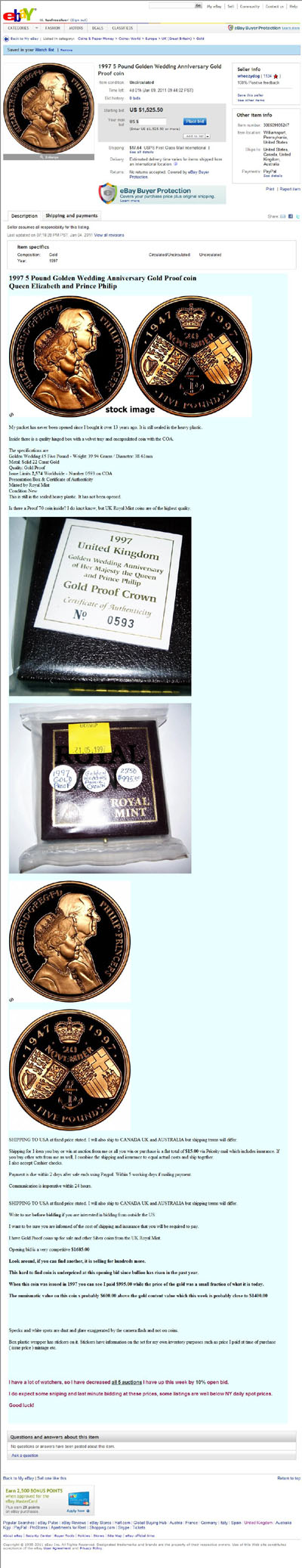 wheezydog's eBay Listing Using our 1997 Golden Wedding Anniversary Gold Proof Crown Photographs